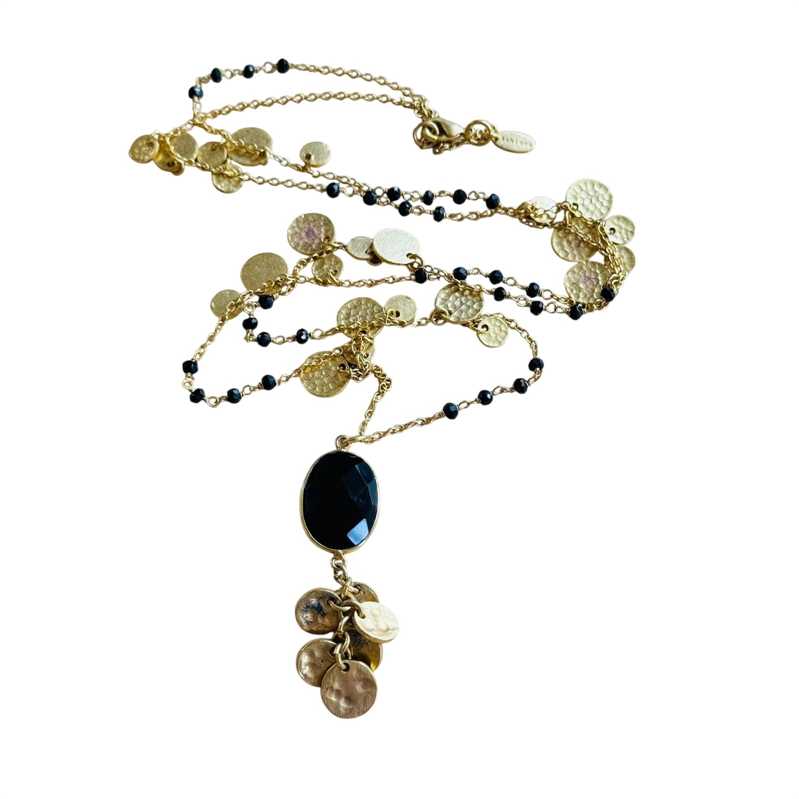 Ashiana London Necklace Gold Plated Hammered Metal Bar Chain Beaded Boho Onyx